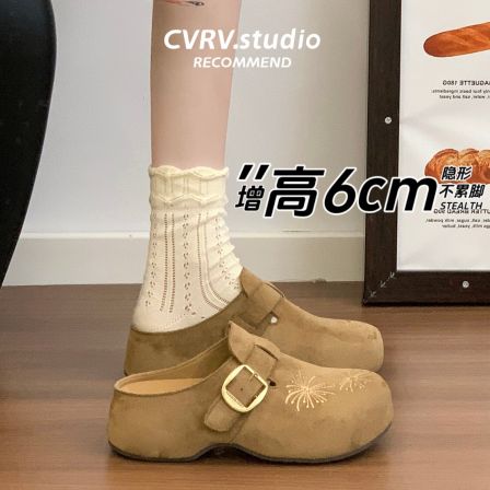 厚底烟花刺绣勃肯鞋女2026新款秋季巨好看包头半拖鞋外穿博肯单鞋