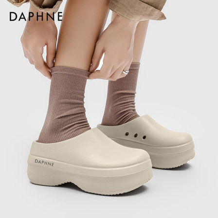 Daphne/达芙妮包头拖鞋女士新款厚底防滑厨师鞋透气一脚蹬凉鞋女