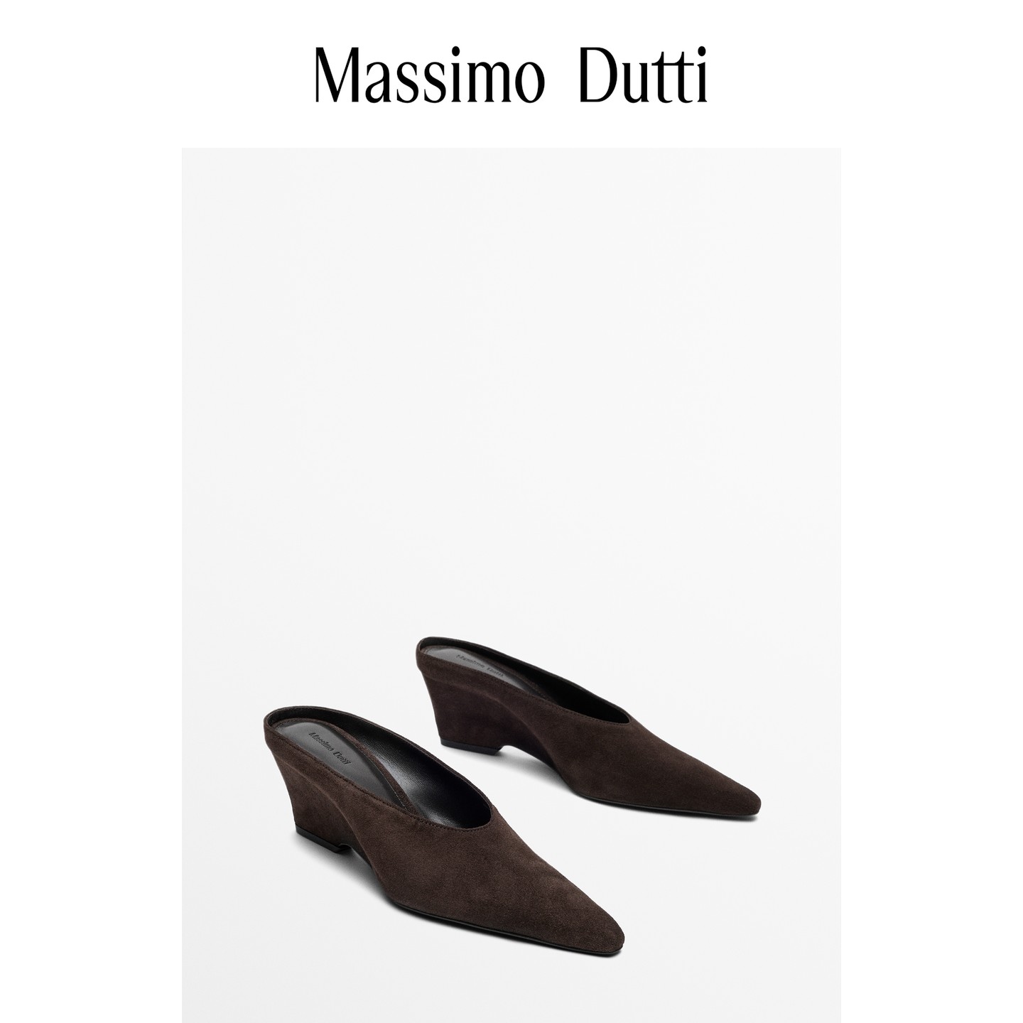 Massimo Dutti女鞋 2026早秋新款 复古棕色尖头真皮露跟坡跟高跟鞋 11404850700主图