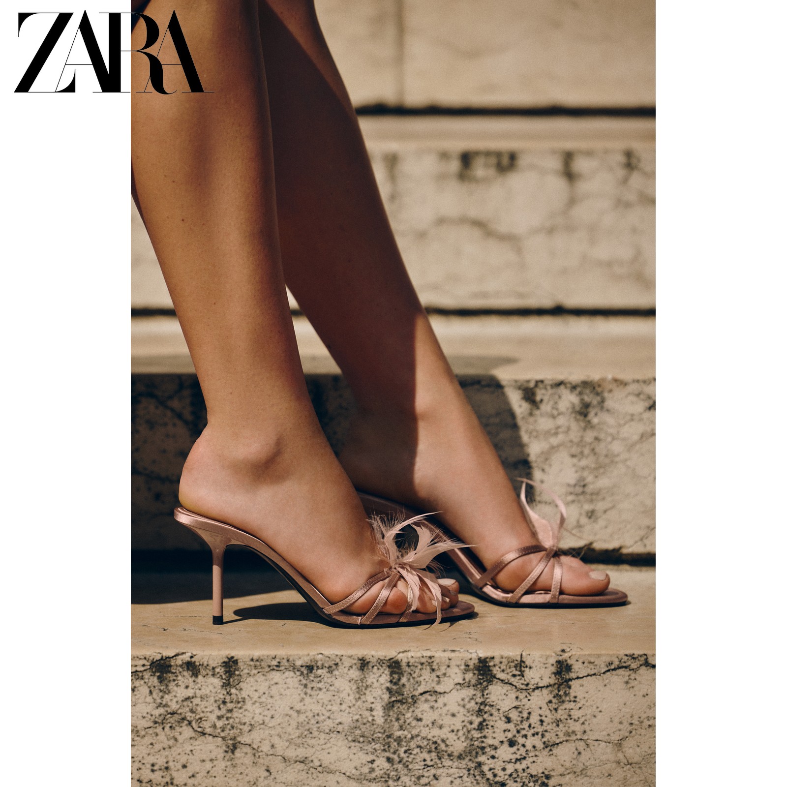 ZARA2026早秋新品 女鞋 羽饰细节露跟尖头高跟凉鞋 3303810 606主图