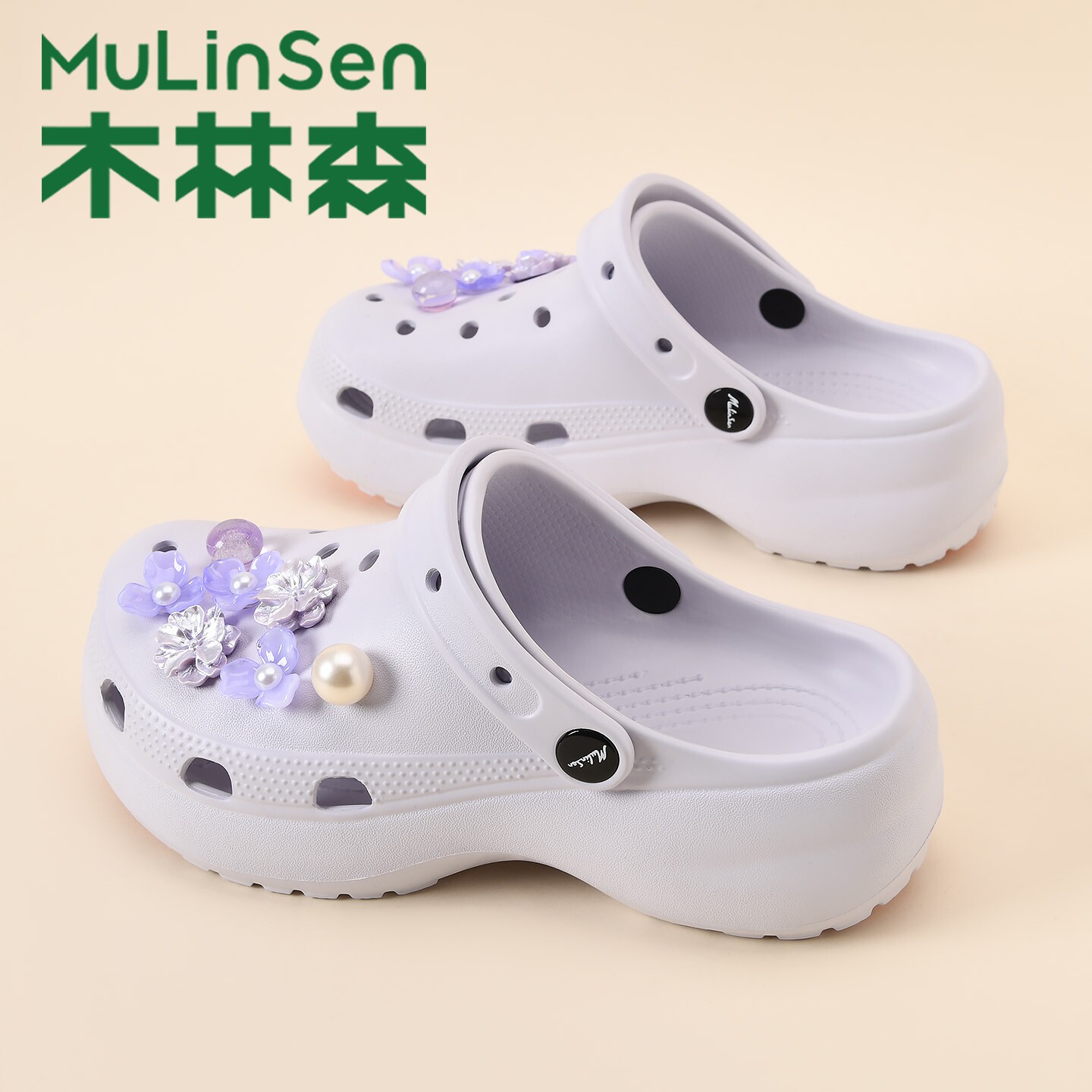 木林森洞洞鞋女款夏季外穿厚底防滑沙滩鞋网红爆款休闲包头凉拖鞋主图