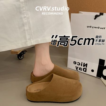 内增高厚底磨砂勃肯鞋女外穿2026秋季新款一脚蹬懒人孕妇包头半拖
