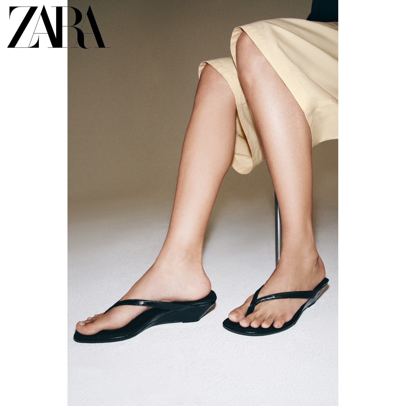 ZARA2026早秋新品 女鞋 气质优雅百搭款皮革坡跟凉鞋 1317810 800主图