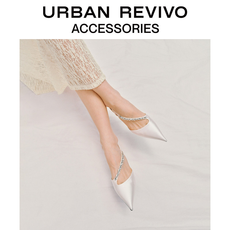 URBAN REVIVO2026秋季新款女士钻饰缎面尖头高跟空鞋UAWS60095主图
