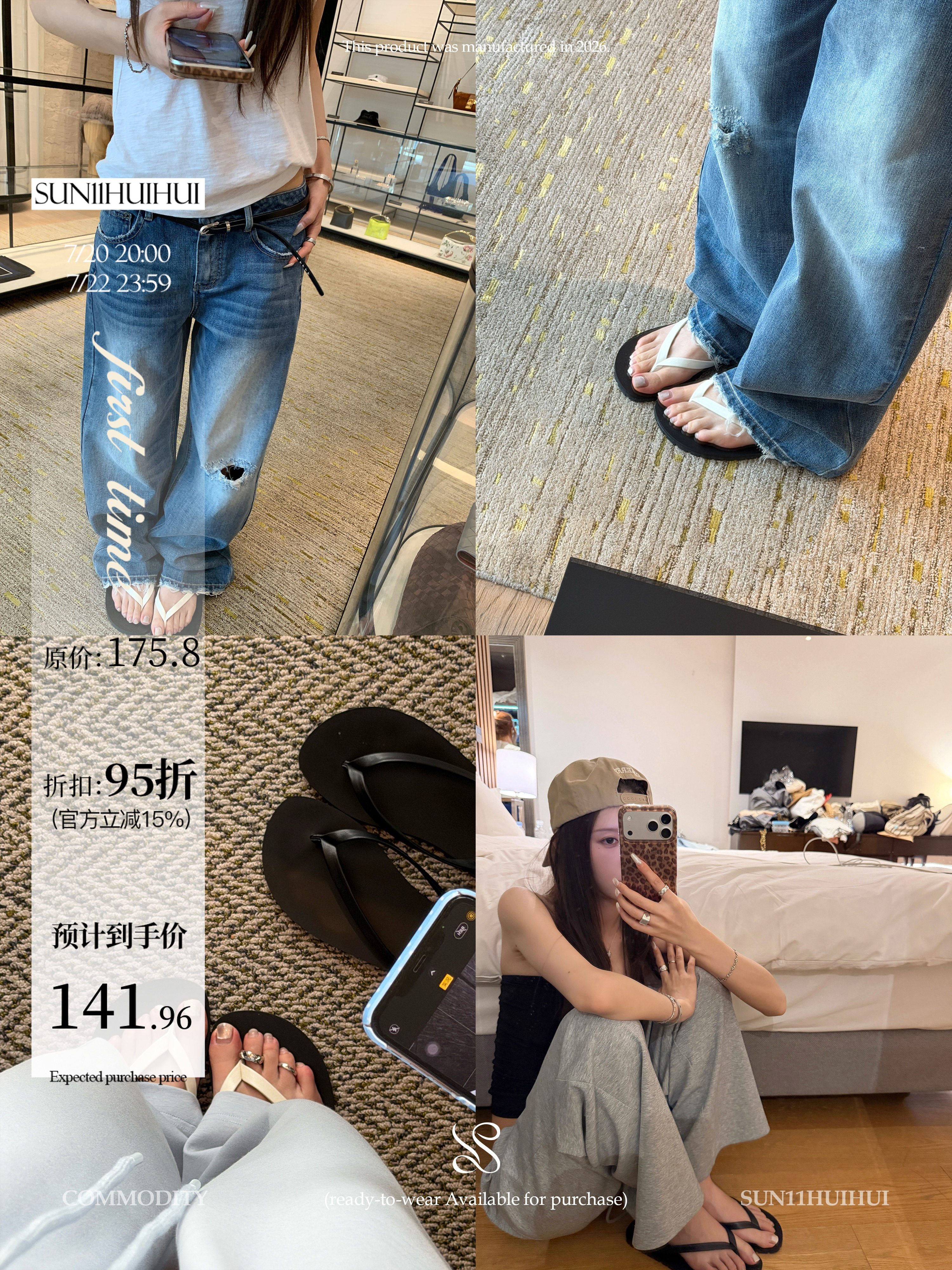 SUN11【懒人拖】灰灰私服定制100双层牛皮黑白撞色真皮人字拖鞋女主图