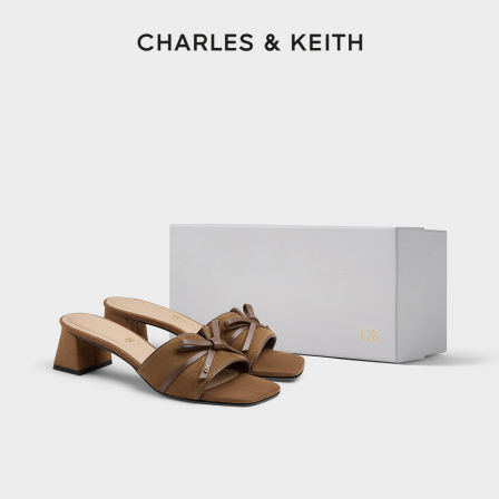 CHARLES&KEITH26新款SL1-61720072时尚蝴蝶结羊皮革高跟拖鞋