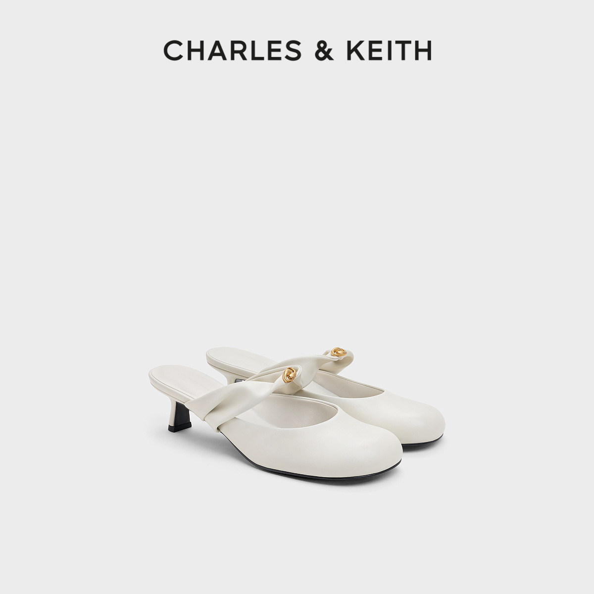 CHARLES&KEITH26秋新款CK1-60920438时尚简约圆头低跟褶皱凉拖鞋主图