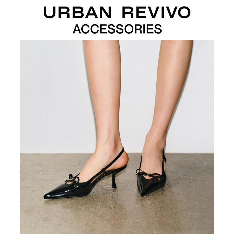 URBAN REVIVO2026秋季新款女蝴蝶结亮面小猫跟高跟空鞋UAWS60091主图