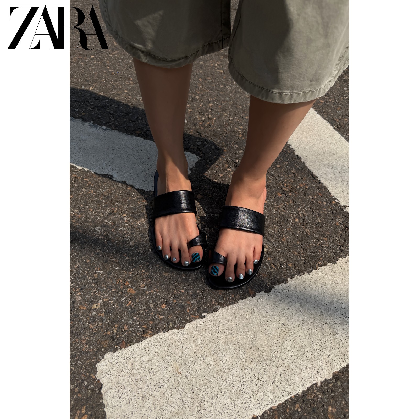 ZARA2026夏季新品 女鞋 夹脚拉带皮革圆头平底凉鞋 1601810 800主图