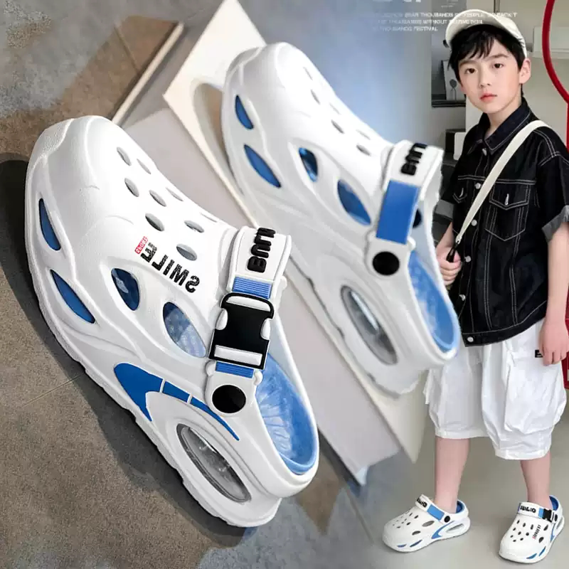 儿童洞洞鞋男童2026新款夏季两穿沙滩鞋踩屎感包头洗澡防滑涉水鞋主图