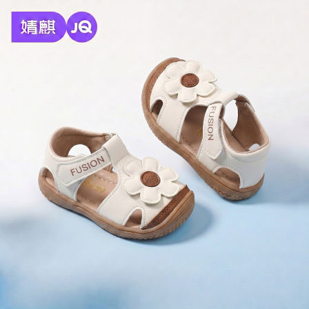 JQ婧麒儿童凉鞋女宝宝包头防滑夏季软底花朵公主鞋镂空透气休闲鞋
