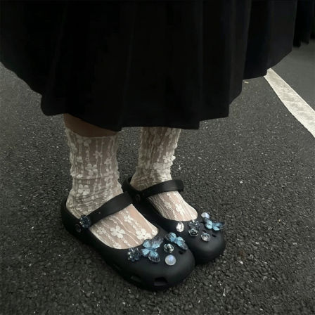 韩国Uamtor儿童玛丽珍洞洞鞋夏季水晶蝴蝶女童芭蕾沙滩鞋包头凉鞋