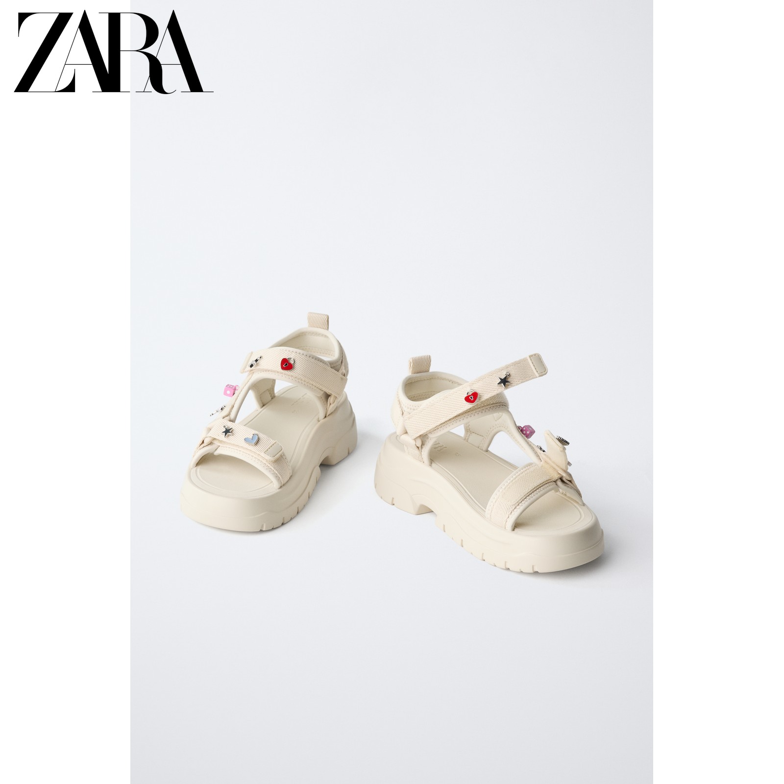 ZARA2026夏季新品 童鞋女童 饰坠科技材质魔术贴凉鞋 2609830 002主图