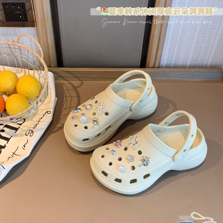 女大童镶钻洞洞鞋2026夏季新款青少年厚底增高百搭凉鞋初中生拖鞋