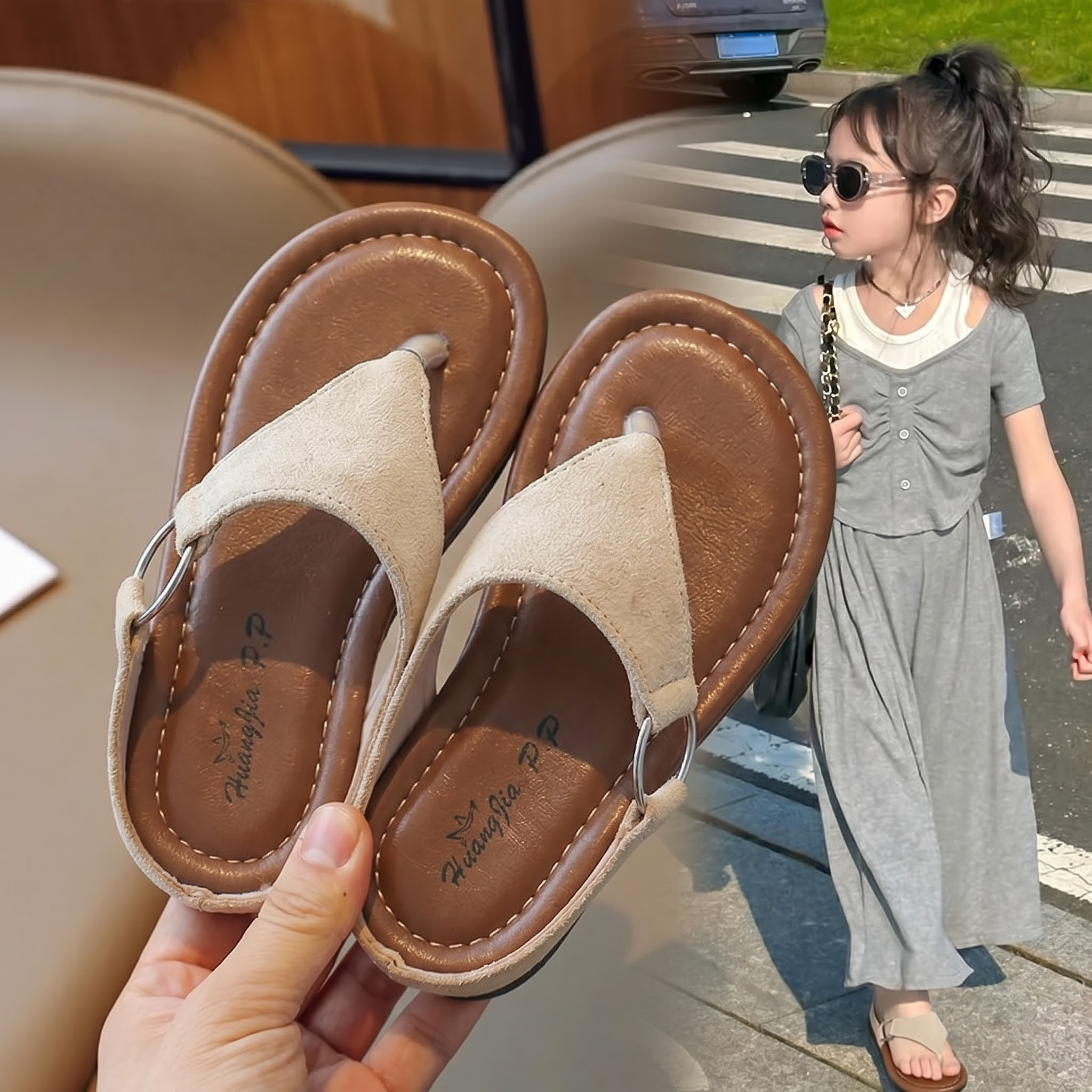 女孩凉拖鞋外穿洋气软底防滑人字拖夏新款豹纹女童女宝时尚凉鞋主图