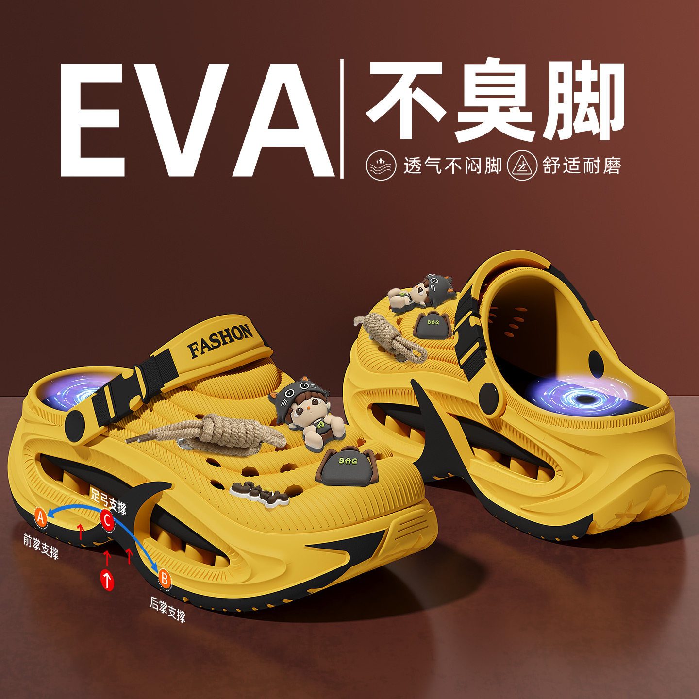 EVA洞洞鞋男款2026新款夏季外穿凉鞋防滑足弓支撑厚底大码凉拖鞋主图