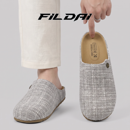 FILDAI复古勃肯拖鞋男夏季亚麻外穿一脚蹬板鞋休闲透气防滑半拖
