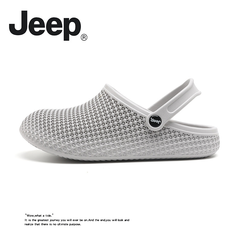 JEEP/吉普包头拖男款夏季外穿3D纹休闲洞洞凉拖一脚蹬简约沙滩鞋A主图