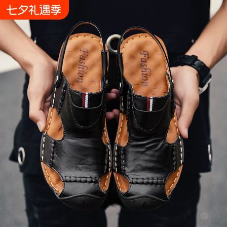 意尔康心选凉鞋男2026新款两用真皮包头开车室外防水沙滩鞋软底