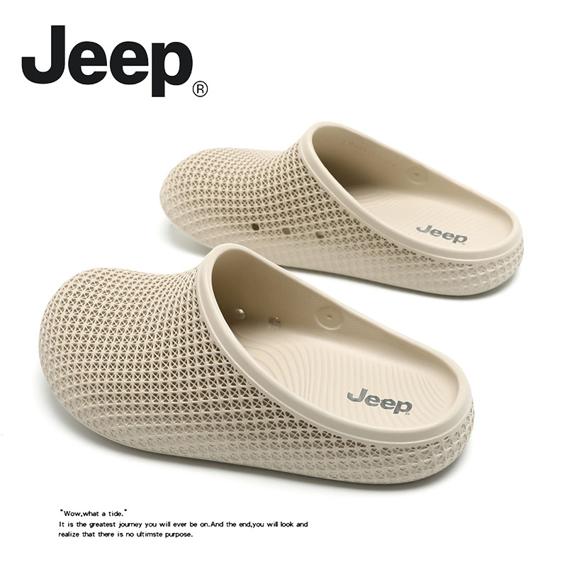 JEEP/吉普包头拖鞋男款外穿3D打印洞洞凉拖休闲透气一脚蹬穆勒鞋A主图