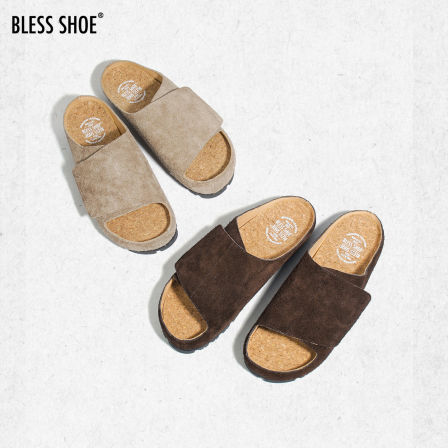 BLESS SHOE F-W SANDLES牛皮一字拖男女复古休闲外穿拖鞋勃肯鞋