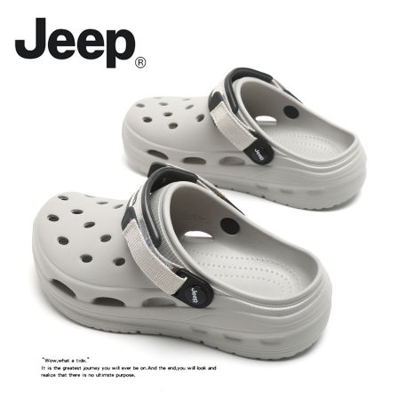 JEEP/吉普洞洞沙滩鞋男夏厚底外穿防滑增高休闲包头拖鞋开车凉鞋