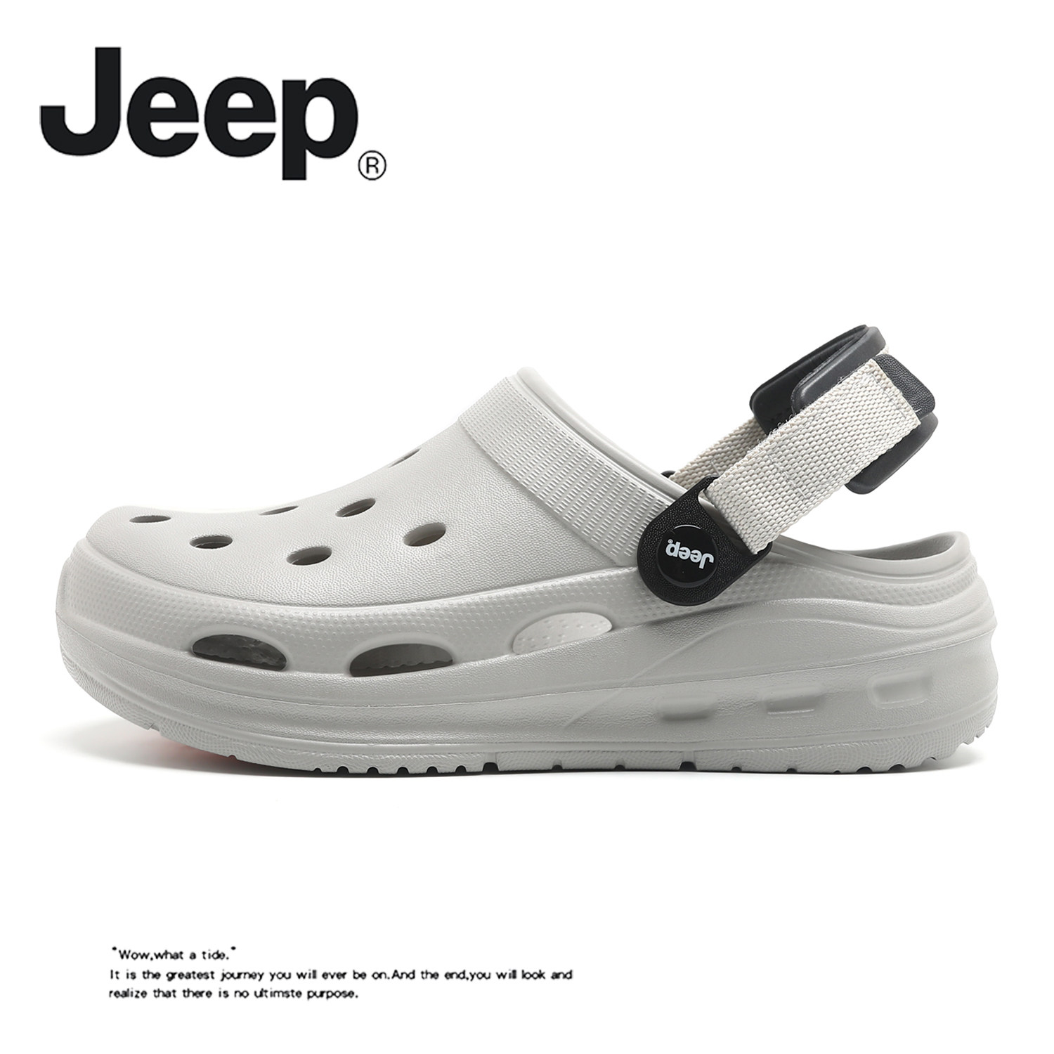 JEEP/吉普洞洞拖鞋男夏季外穿防滑厚底增高包头拖休闲两穿沙滩鞋A主图
