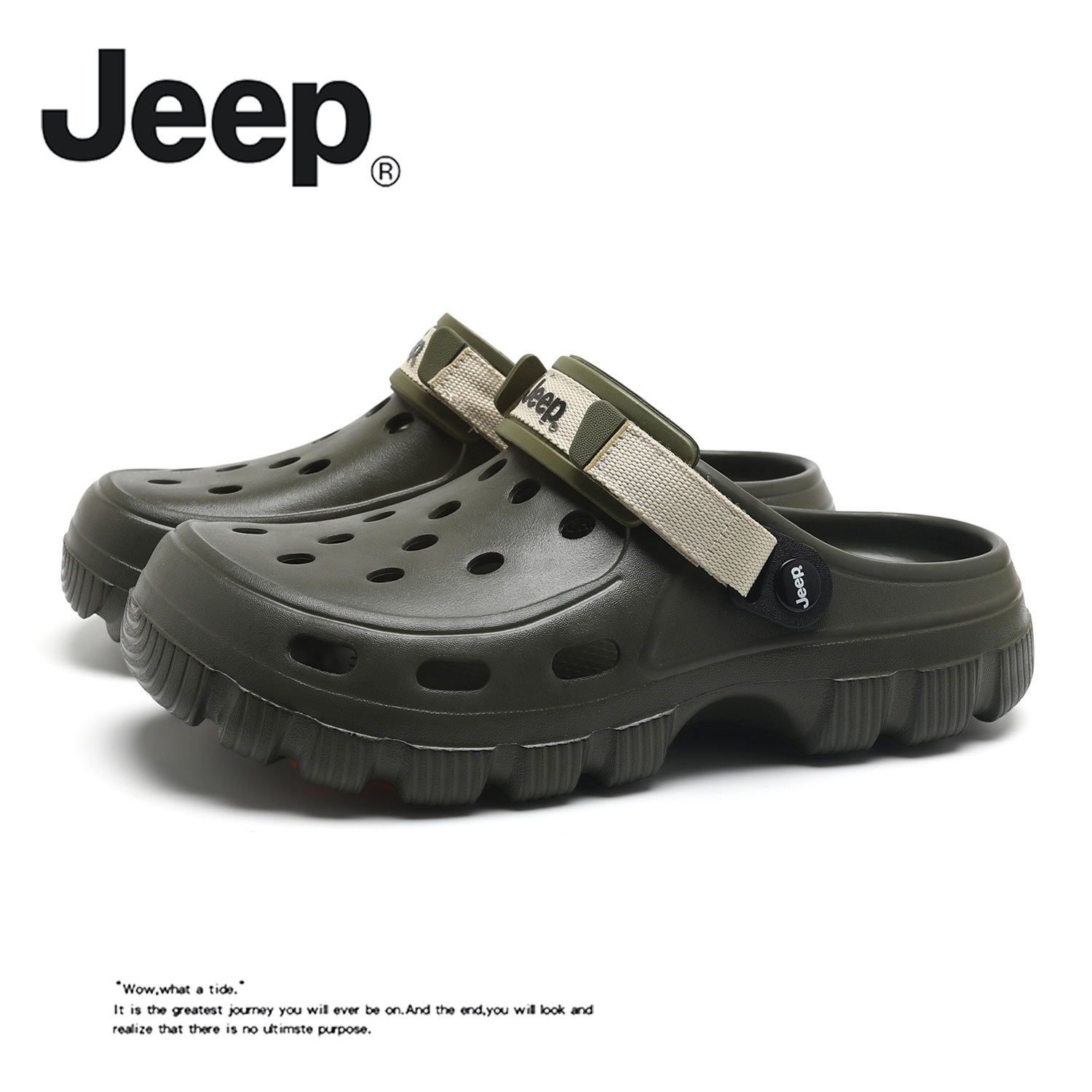 JEEP/吉普洞洞凉鞋男士外穿厚底防滑百搭轻便包头凉拖鞋两穿开车主图