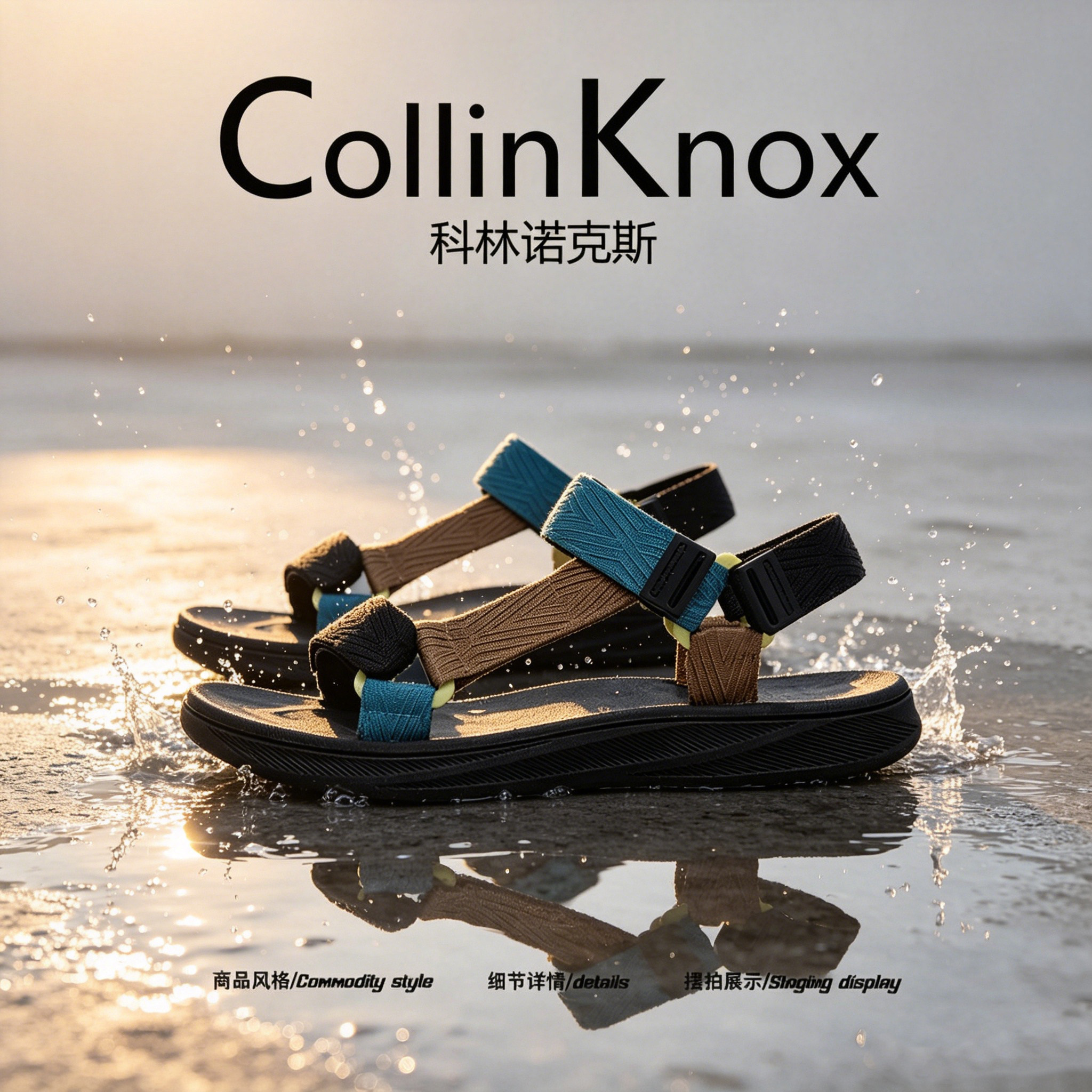 【清爽海风感】CollinKnox2026年夏季新款男士沙滩鞋简约拼色凉鞋主图