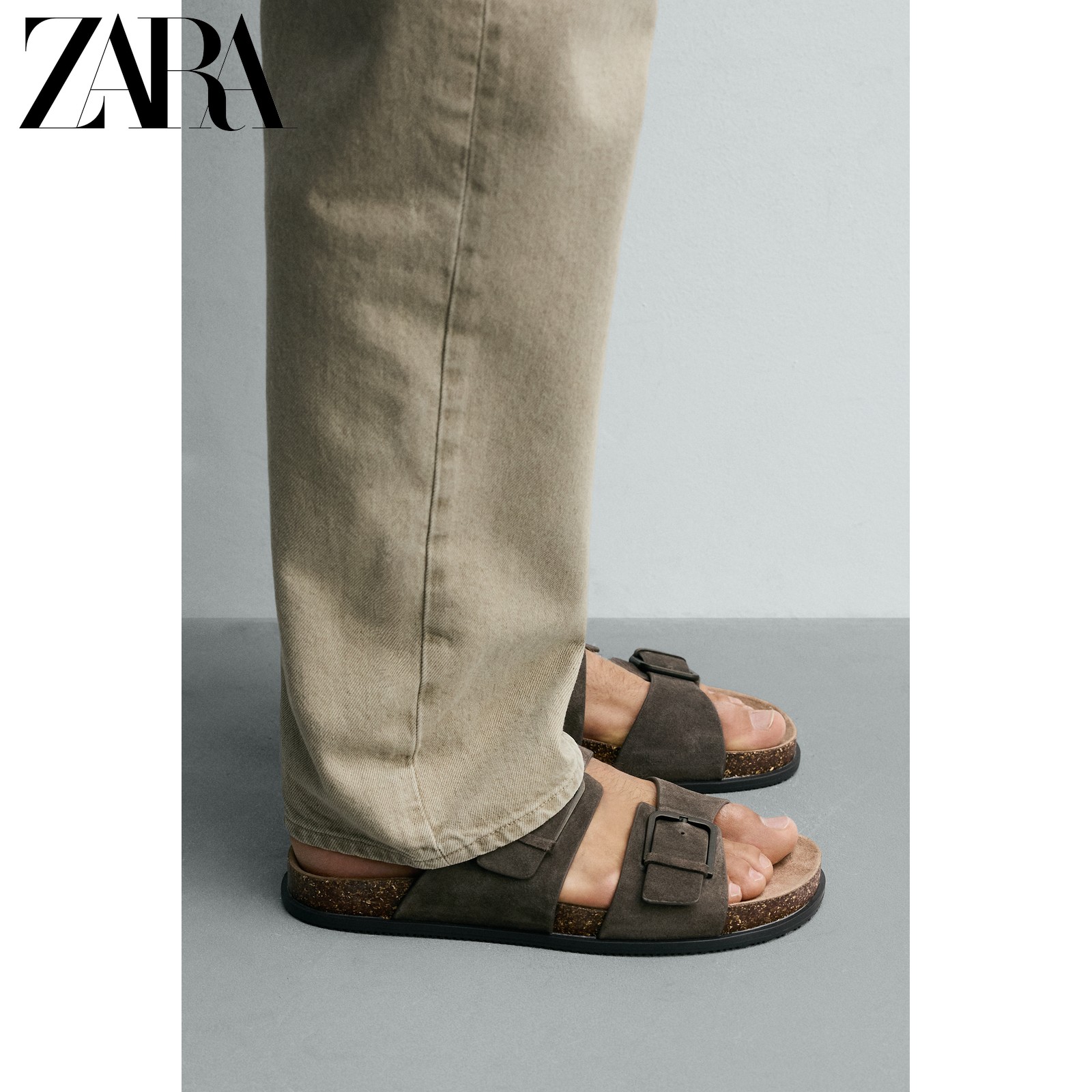 ZARA2026夏季新品 男鞋 反绒皮饰层皮革带饰凉鞋 2706720 832主图