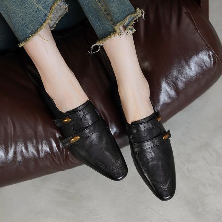 3cm/羊皮/真皮内增高秋冬新款深口单鞋女复古英伦风低跟小皮鞋女
