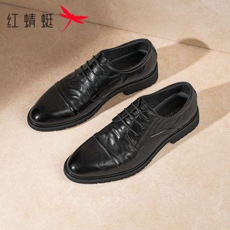 红蜻蜓2026新款休闲皮鞋商务男士真皮牛皮正装男鞋三接头舒适皮鞋