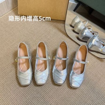 内增高5cm~小个子方头玛丽珍鞋女秋季浅口软底平底气质方头单鞋
