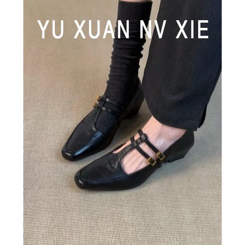 羊皮版~法式复古玛丽珍鞋女春秋新款时尚软底百搭通勤粗跟单鞋主图
