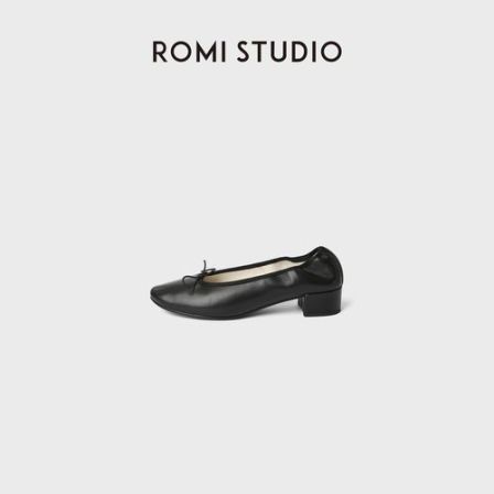 ROMI STUDIO“不磨脚”柔软羊皮粗低跟法式蝴蝶结单鞋 RWDAPQ6121