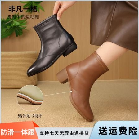 【非凡一格】真皮短靴加绒小皮鞋2026新款秋冬粗跟英伦风马丁靴女鞋
