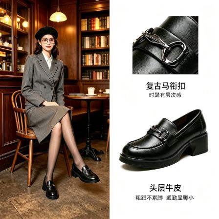 红蜻蜓女鞋2026秋款厚底增高真皮牛皮乐福鞋高跟软底软面单鞋