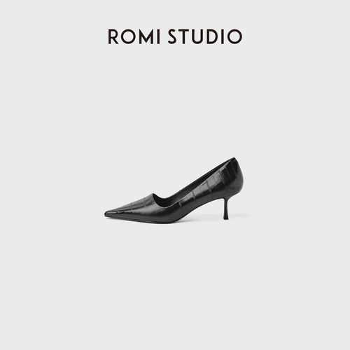ROMI STUDIO鳗鱼纹牛皮尖头细跟单鞋浅口不累脚高跟鞋RWDAPQ5478主图