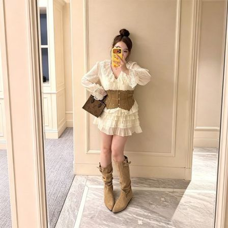 慧芝huizhi 8961内增高长筒靴女堆堆靴胖mm加宽41-43尖头高筒靴