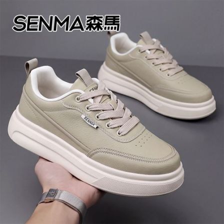 SENMA/森马2026新款男鞋秋季软底增高男式运动休闲板鞋皮面保暖