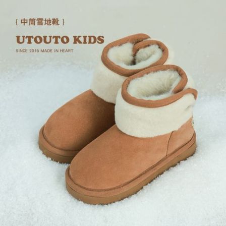 utouto大耳象女童冬季撞色边中筒雪地靴2025冬季新款加绒2502079