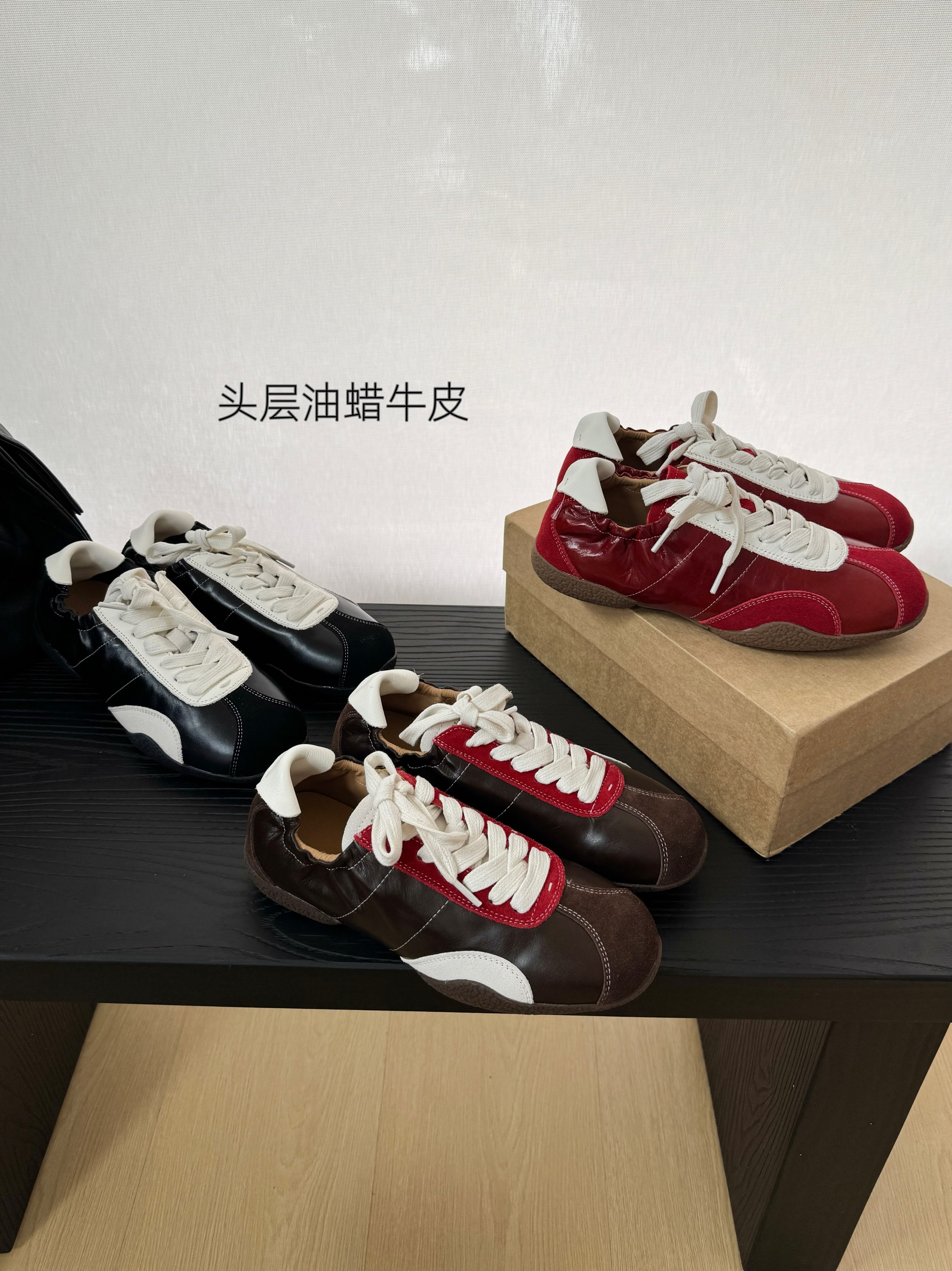 2026新款高品质头层牛皮德训鞋女时尚百搭系带休闲鞋拼色运动鞋主图
