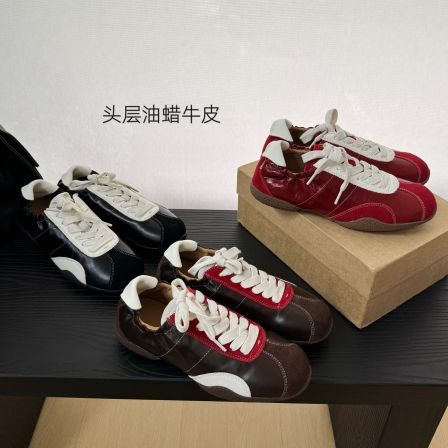 2026新款高品质头层牛皮德训鞋女时尚百搭系带休闲鞋拼色运动鞋