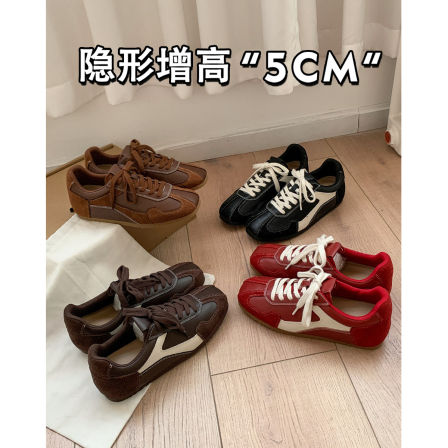 羊皮版~5CM内增高芭蕾德训鞋女2026秋季新款系带休闲运动鞋阿甘鞋