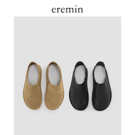 EREMIN林痣晴/手工缝线牛皮软底平底鞋一脚蹬懒人鞋圆头真皮单鞋