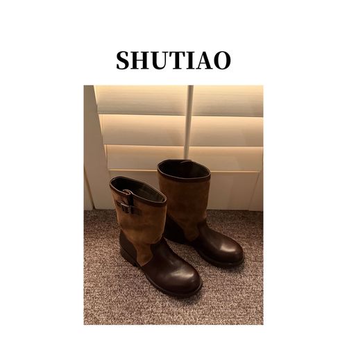 【SHUTIAO】【超级大回馈】皮带扣拼色靴靴子F3PD03002主图