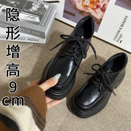 隐形9cm增高小个子乐福鞋女2026年新款单鞋厚底英伦风系带小皮鞋