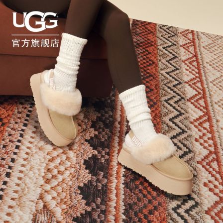 UGG秋季女士舒适时尚燕麦格雷LOGO松紧带休闲懒人毛毛鞋 1113474