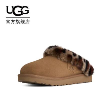 秋季女士时尚舒适厚底包头豹纹款一脚蹬毛毛鞋休闲鞋 1127250