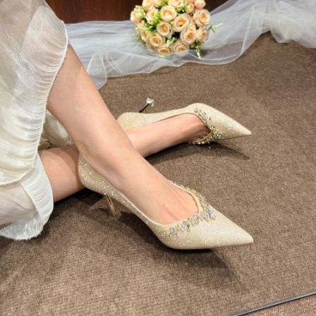 【空气护趾棉】水晶高跟鞋配礼服订婚鞋女款秀禾婚纱通用舒服不累脚